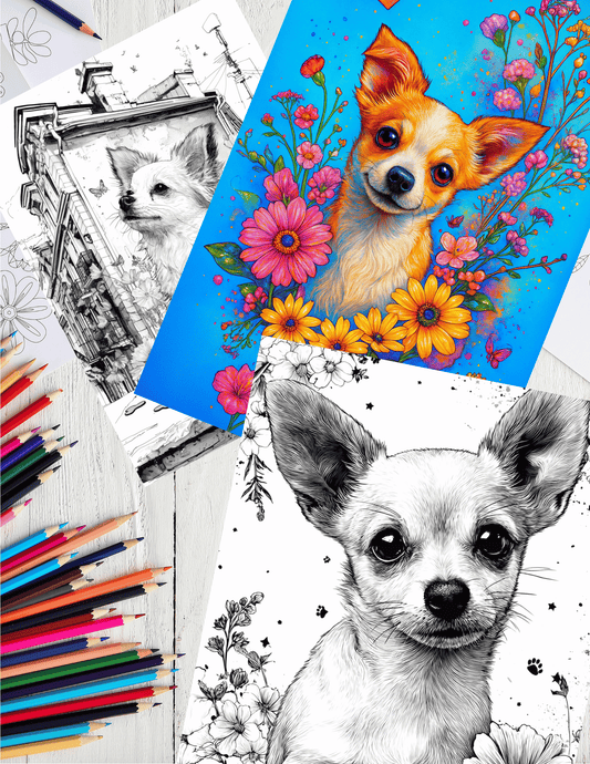 Cute Chihuahua Coloring Book 1 for Adults/Kids Adorable Puppy Designs, Relaxing Stress Relief Dog Coloring Pages Perfect Gift Chihuahua Lovers